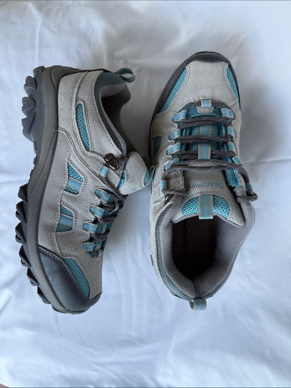 BearPaw Women's Ridgewood Low Hiking Shoes in Gray and Teal